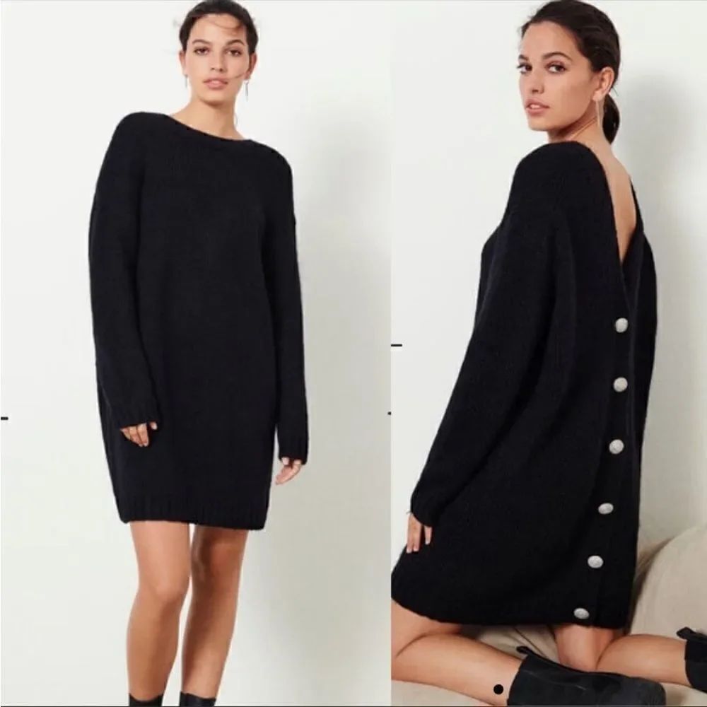 Ba&sh Beyla Oversized Knit Sweater Dress Button Up Black Wool Blend Small NWT